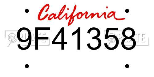9F41358 California License Plate