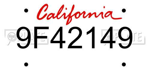9F42149 California License Plate
