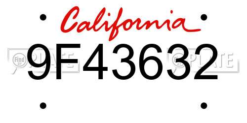 9F43632 California License Plate