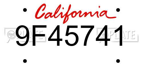 9F45741 California License Plate