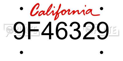 9F46329 California License Plate