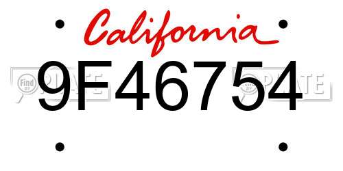 9F46754 California License Plate