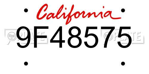 9F48575 California License Plate