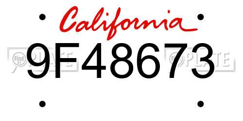 9F48673 California License Plate
