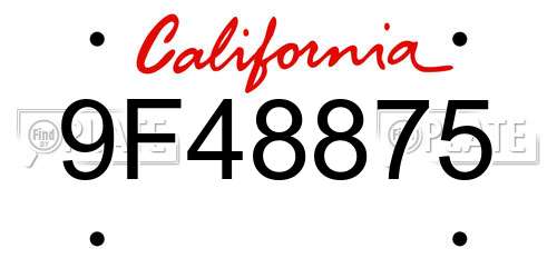 9F48875 California License Plate