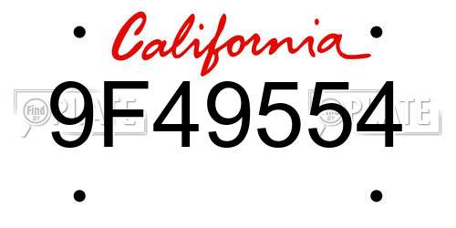 9F49554 California License Plate