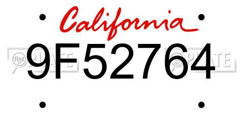 9F52764 California License Plate
