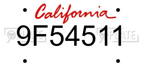 9F54511 California License Plate