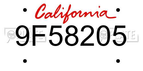 9F58205 California License Plate