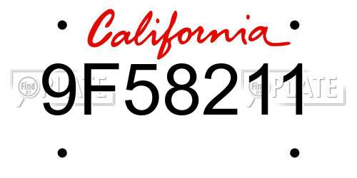 9F58211 California License Plate