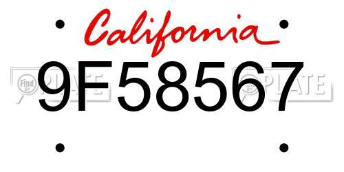 9F58567 California License Plate