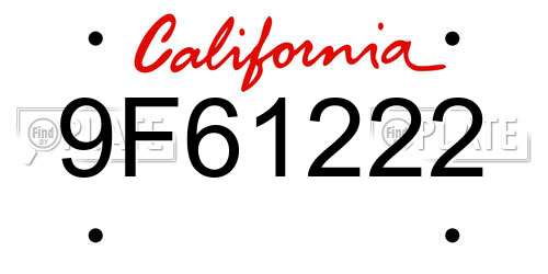 9F61222 California License Plate