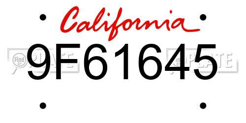 9F61645 California License Plate