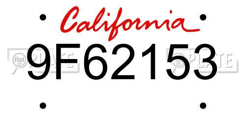 9F62153 California License Plate