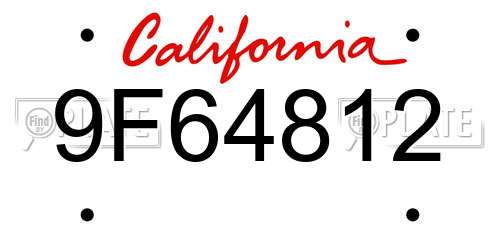 9F64812 California License Plate