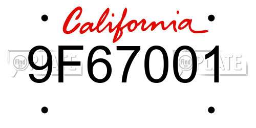 9F67001 California License Plate