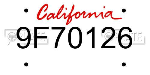 9F70126 California License Plate