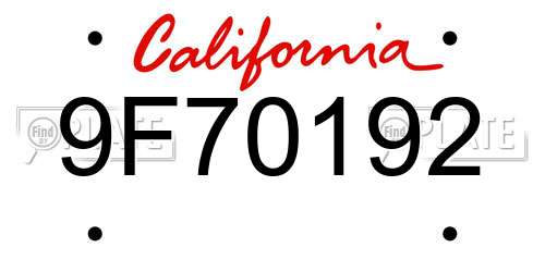 9F70192 California License Plate
