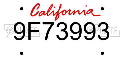 9F73993 California License Plate