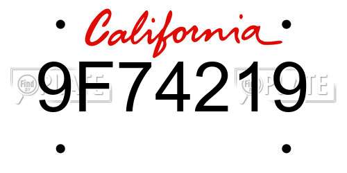 9F74219 California License Plate