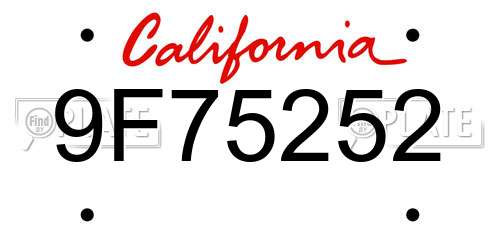 9F75252 California License Plate