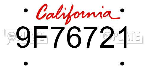 9F76721 California License Plate