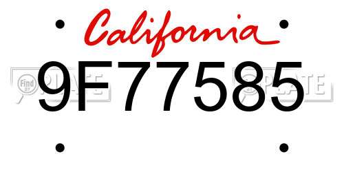 9F77585 California License Plate