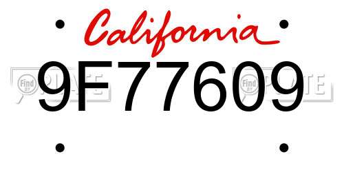 9F77609 California License Plate
