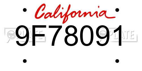 9F78091 California License Plate