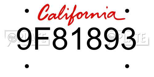 9F81893 California License Plate