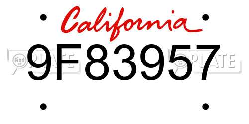 9F83957 California License Plate