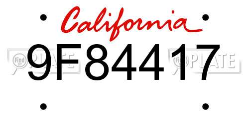 9F84417 California License Plate