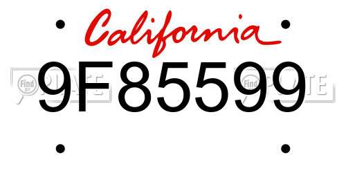 9F85599 California License Plate