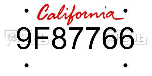 9F87766 California License Plate