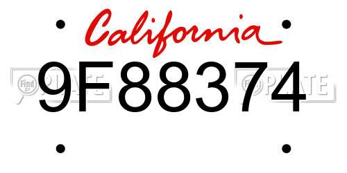 9F88374 California License Plate