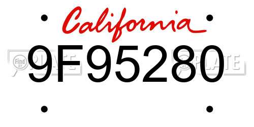 9F95280 California License Plate