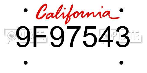 9F97543 California License Plate