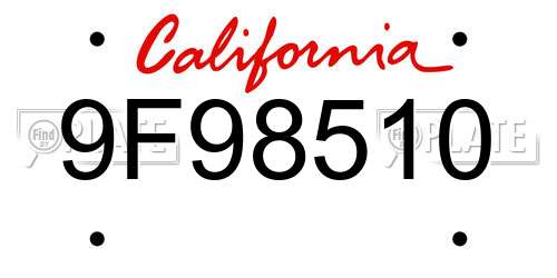 9F98510 California License Plate