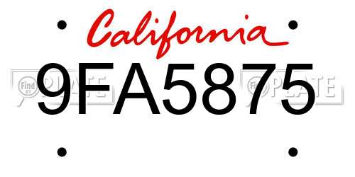 9FA5875 California License Plate