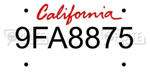 9FA8875 California License Plate
