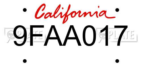 9FAA017 California License Plate