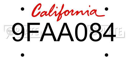 9FAA084 California License Plate