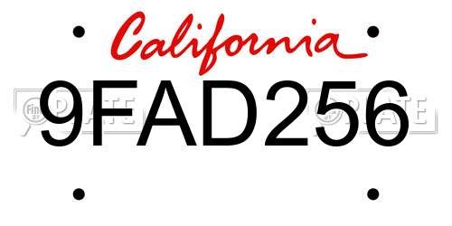 9FAD256 California License Plate