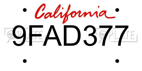9FAD377 California License Plate