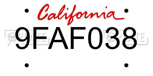 9FAF038 California License Plate