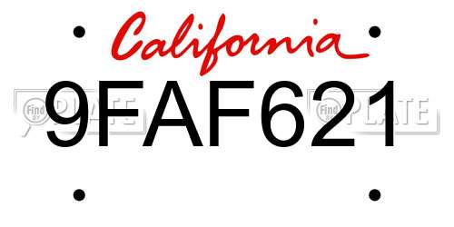 9FAF621 California License Plate