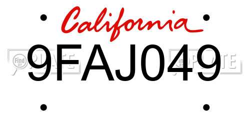 9FAJ049 California License Plate