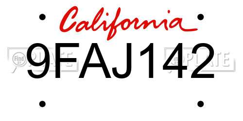 9FAJ142 California License Plate