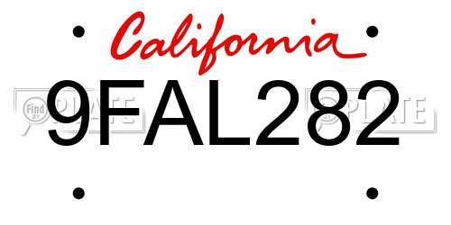 9FAL282 California License Plate