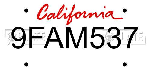 9FAM537 California License Plate